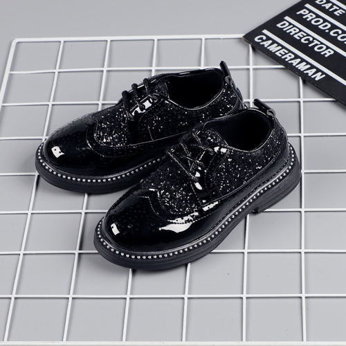 Children's small leather shoes spring and summer new style sequin boys British style soft bottom student performance shoes black fashionable children's shoes