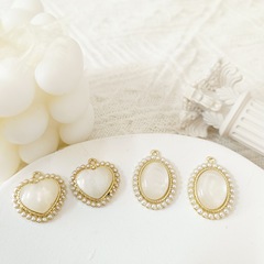 時尚優雅新款貓眼石愛心橢圓合金珍珠吊墜首飾手鍊項鍊髮夾配件