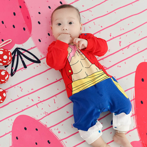 A-type 100% cotton anime-style unisex baby onesie with cartoon baby, suitable for outdoor crawling, drop shipping one piece.