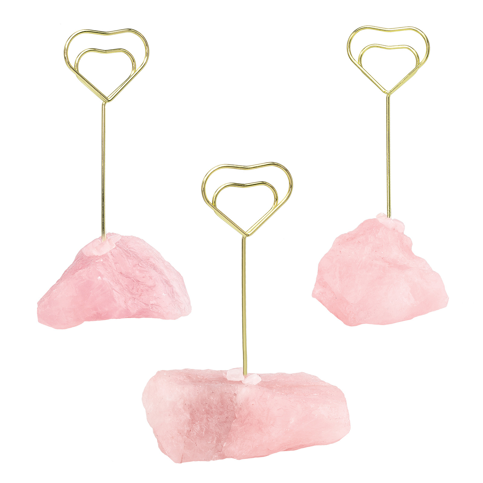 天然粉晶原石底创意金属图案便签夹 立式ins风简约卡片留言照片夹 undefined