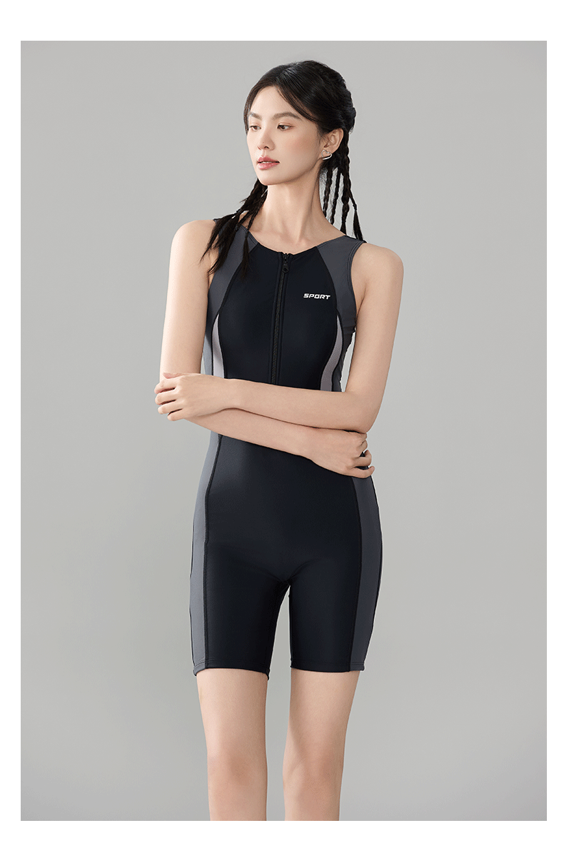 Noqi 2025 new women's sports swimsuit fashion color matching vest boxer swimming trunks plus size hot spring quick-drying swimsuit