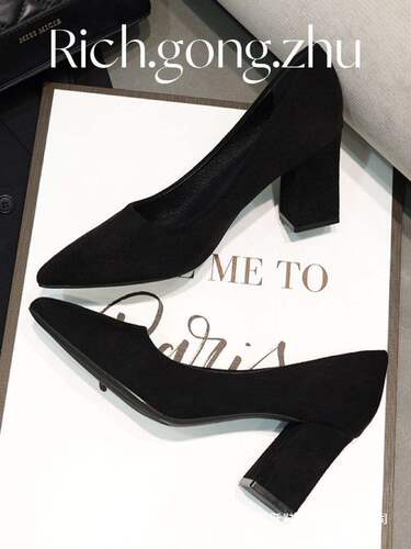 French Pure Desire High Heel New Korean Style Pointed Toe Black Etiquette Work Shoes for Women Slip-On Single Shoes