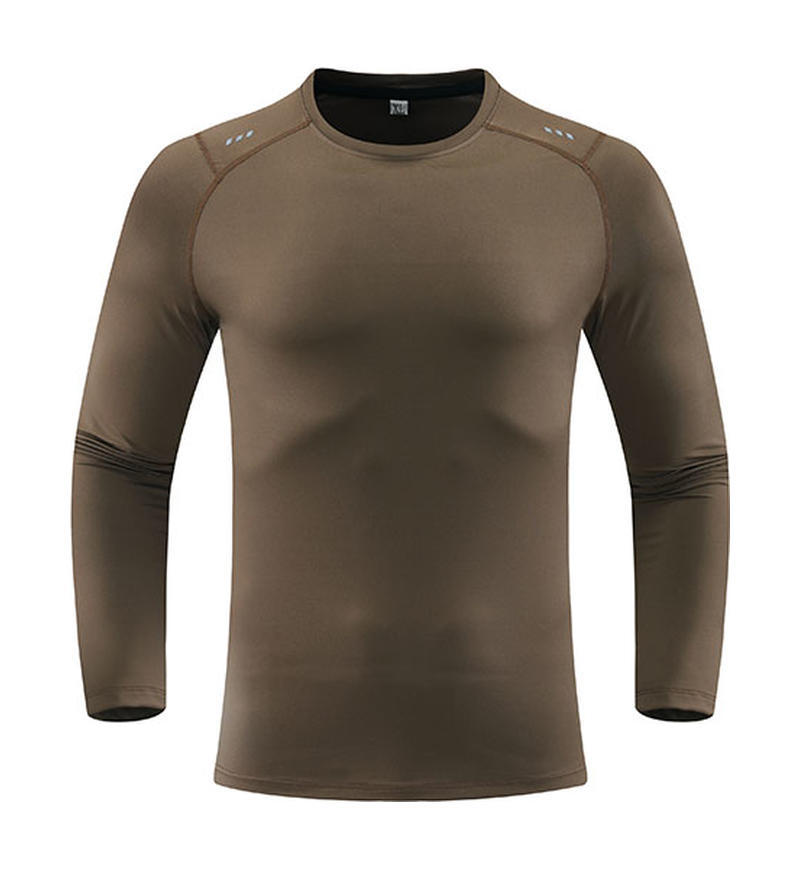 Correr camisetas deportivas elásticas de sudor para hombres secado rápido cuello redondo sudor entrenamiento de acondicionamiento físico americano camisa de cuello redondo de manga larga