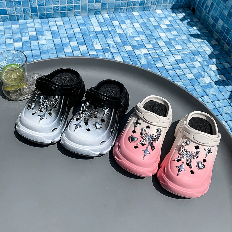 Дети 2025 лето новый градиент дикие мужчины и женщины детские тапочки серебряная бабочка звезды дырочная обувь нескользкие сандалии