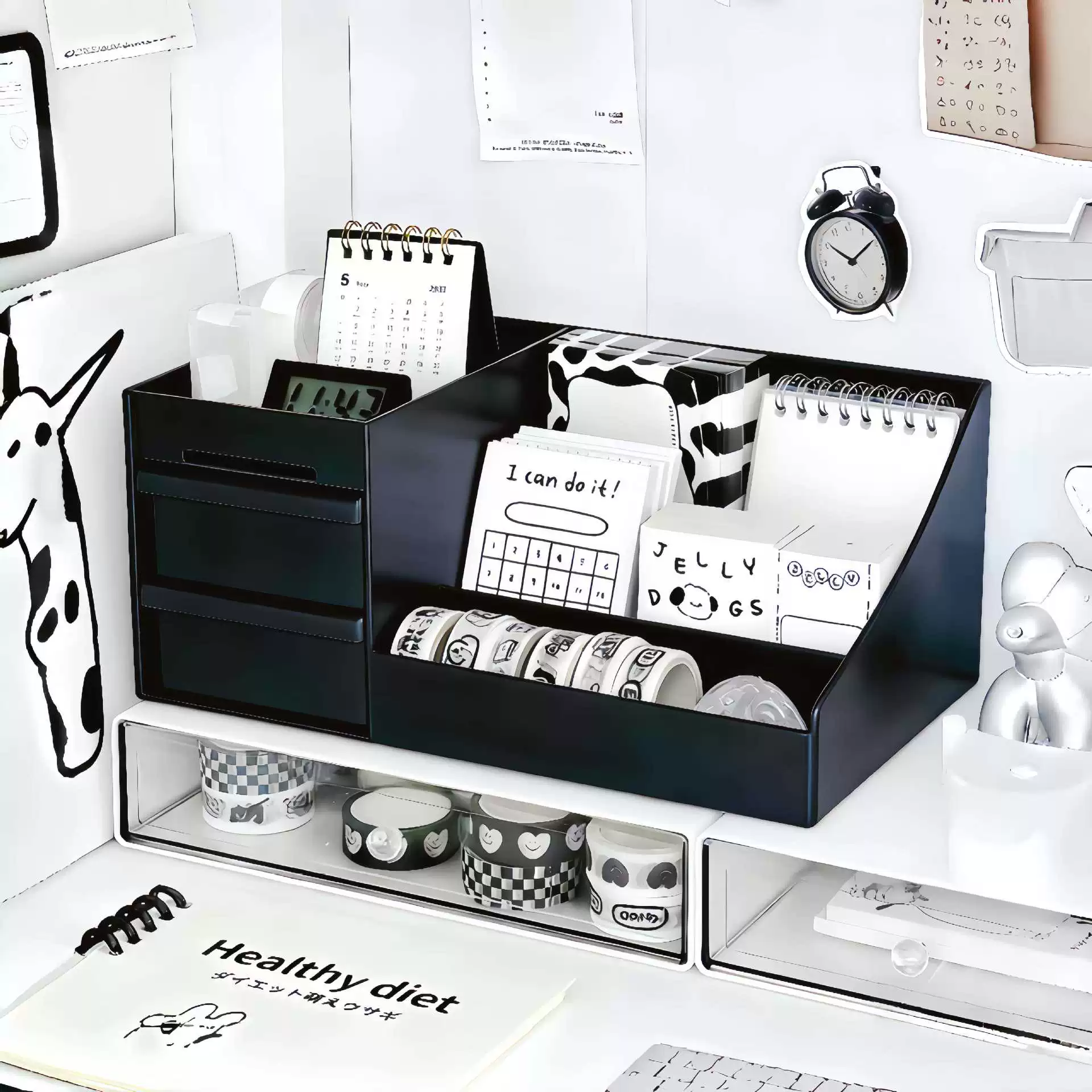 Настольный органайзер для косметики, черный, для мужчин, с выдвижным ящиком, для ванной, для помады