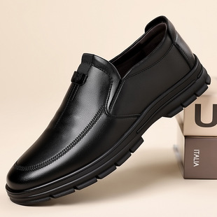 New Wear-resistant Leather Shoes Soft-soled Cowhide Genuine Leather Men's Business Dad Breathable Slip-on Soft Leather Casual Middle-aged Men's Shoes