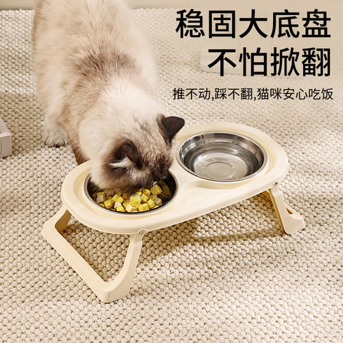 Cat bowl, stainless steel pet bowl, dog bowl, cat food bowl, cat bowl, neck guard, high feet, foldable pet drinking water feeding bowl