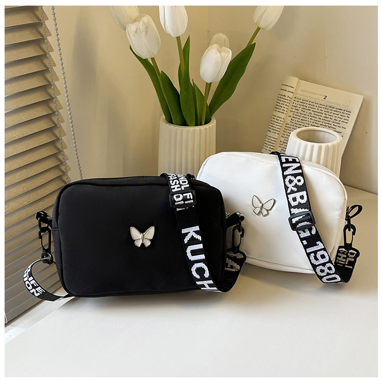 wholesale elegant butterfly simple small bag women's nylon cloth wide shoulder strap underarm bag casual shoulder solid color crossbody bag undefined