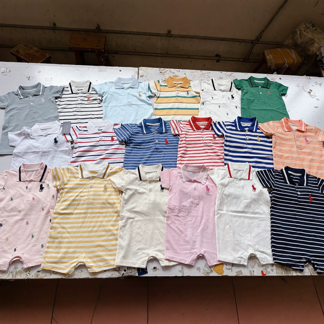 Manufacturer Foreign Trade Summer New Style Baby Boys and Girls Lapel Half-Sleeved Shorts Short-Sleeved Rompers Bodysuits Wholesale