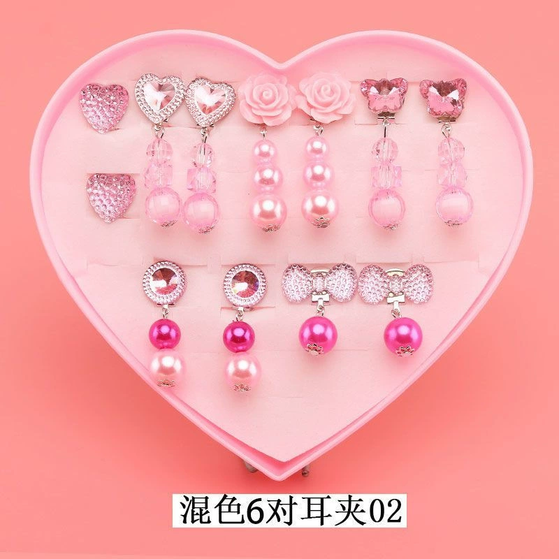 Children's ear clips, set for princess, cartoon accessory, no pierced ears, Birthday gift
