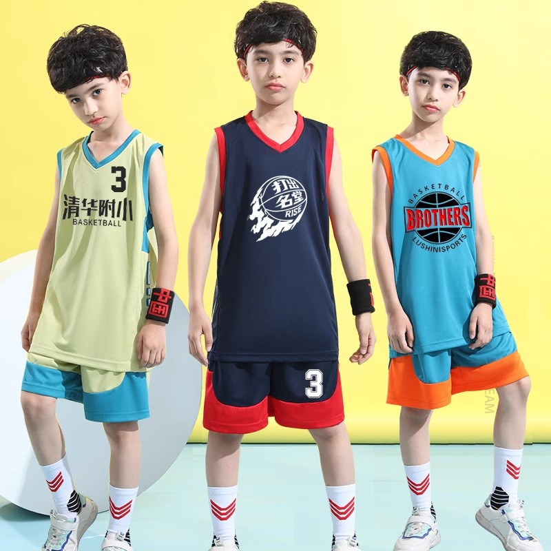 Children's Basketball Uniform Set Customized for Boys, Elementary School Students, Competition Training, Summer, Girls, Breathable and Quick-Drying