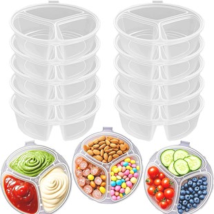 10 pice disposable lunch box round three-compartment sauce box condiment container with lid sealed seasoning box wholesale