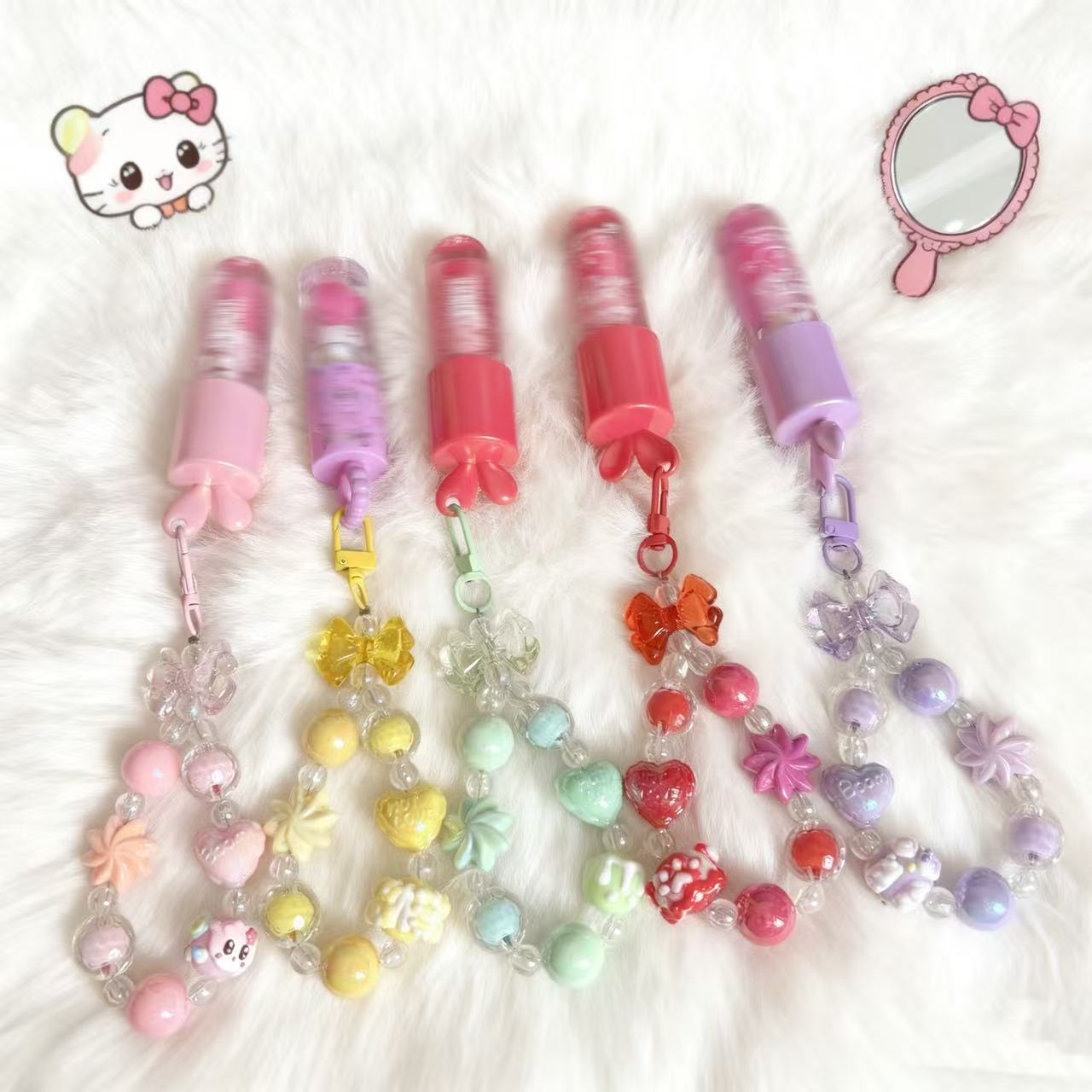 Cadena de Cuentas para Celular con Dije de Gato Semiartesanal para Bolso