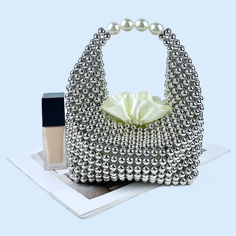 412g Weight Polyester Lining Material Beading Fashion Element String Closure Type Top Handle Strap Type Bucket Bag Bags Type Daily, Street, Shopping Occasion Plastic Material New Year Festival Solid Color Pattern All Seasons Season Women's Gender Elegant, Streetwear Style Pillow Shape Shape Small Size Women's Small Plastic Solid Color Elegant Streetwear Beading Pillow Shape String Bucket Bag 6