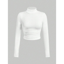 T 60163 Stand collar ruched top ��������̿����¿羳��ó