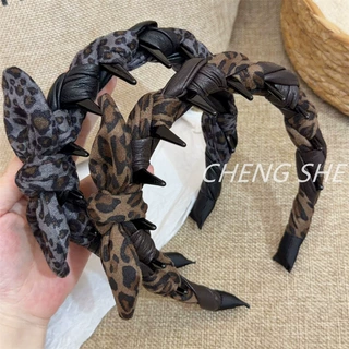 丝绒豹纹蝴蝶结拼皮缠绕发箍个性气质发饰品外出压发带齿头箍发卡