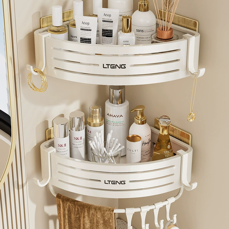 Bathroom without punching triangular storage rack bathroom corner rack wash basin storage rack space aluminum basket rack light luxury
