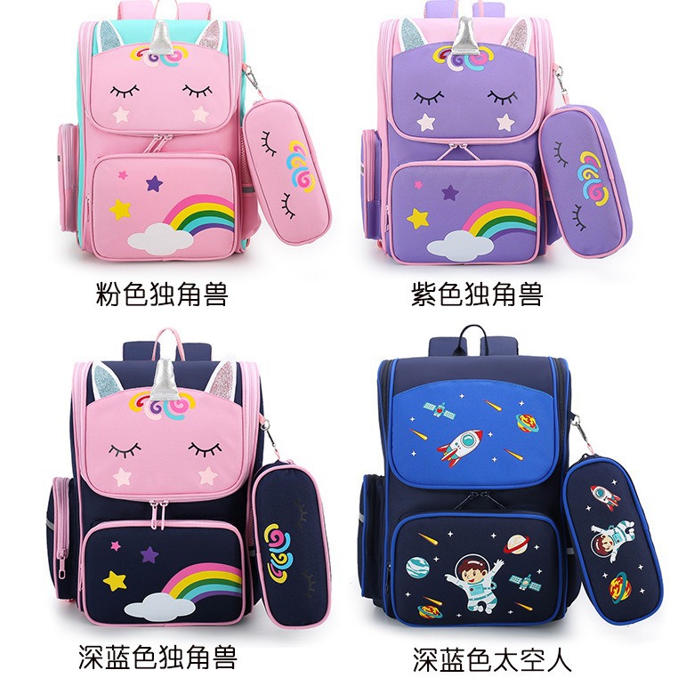 Estudiante de la escuela primaria mochila niños y niñas grado 1-3-6 dibujos animados lindo columna protección impermeable mochila niños mochila
