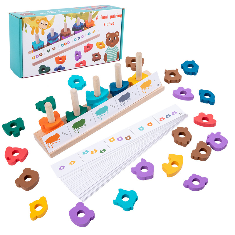 Cinco juegos de pares de columna de geometría de la educación temprana juegos avanzados de pares de color juegos de madera cognitiva de forma infantil