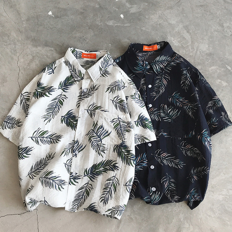 INS Loose Short Sleeve Hawaii Beach Harajuku Style Couples Retro Floral Shirt Men and Women Hong Kong Style Chic Shirt CEC