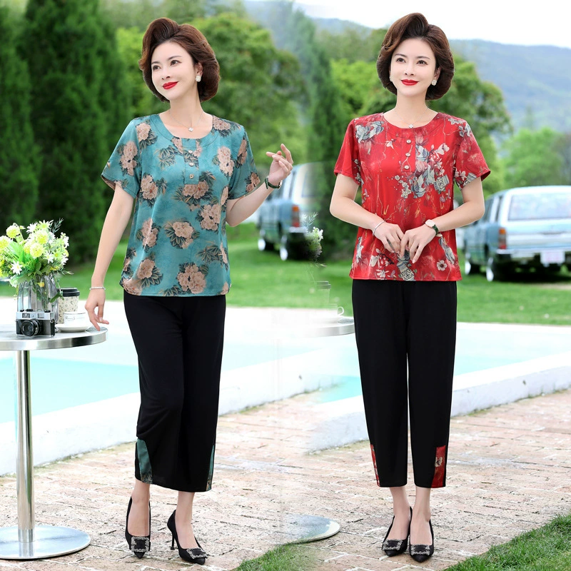 Летний костюм для новоиспеченной мамы 2025 года, модный топ-двойка, летняя футболка с коротким рукавом для женщин среднего и пожилого возраста