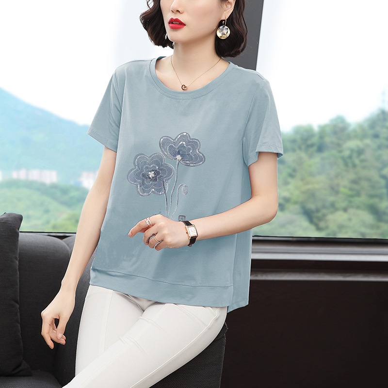 Round Neck Printed Short-sleeved T-shirt Women's Summer 2023 New Pullover Large Size Loose Middle-aged Mother Casual Top Round Neck Printed Short-sleeved T-shirt Women's Summer 2023 New Pullover Large Size Loose Middle-aged Mother Casual Top