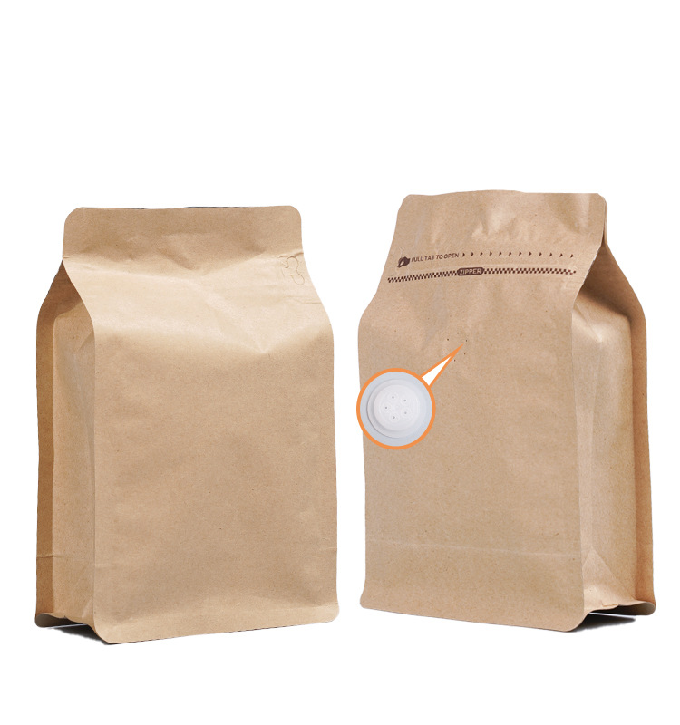 Bolsas de embalaje para alimentos transfronterizos con válvula y cremallera, bolsas verticales para bolsas autosellables de un peso y medio, bolsas de embalaje para granos de café con sellado de ocho lados.