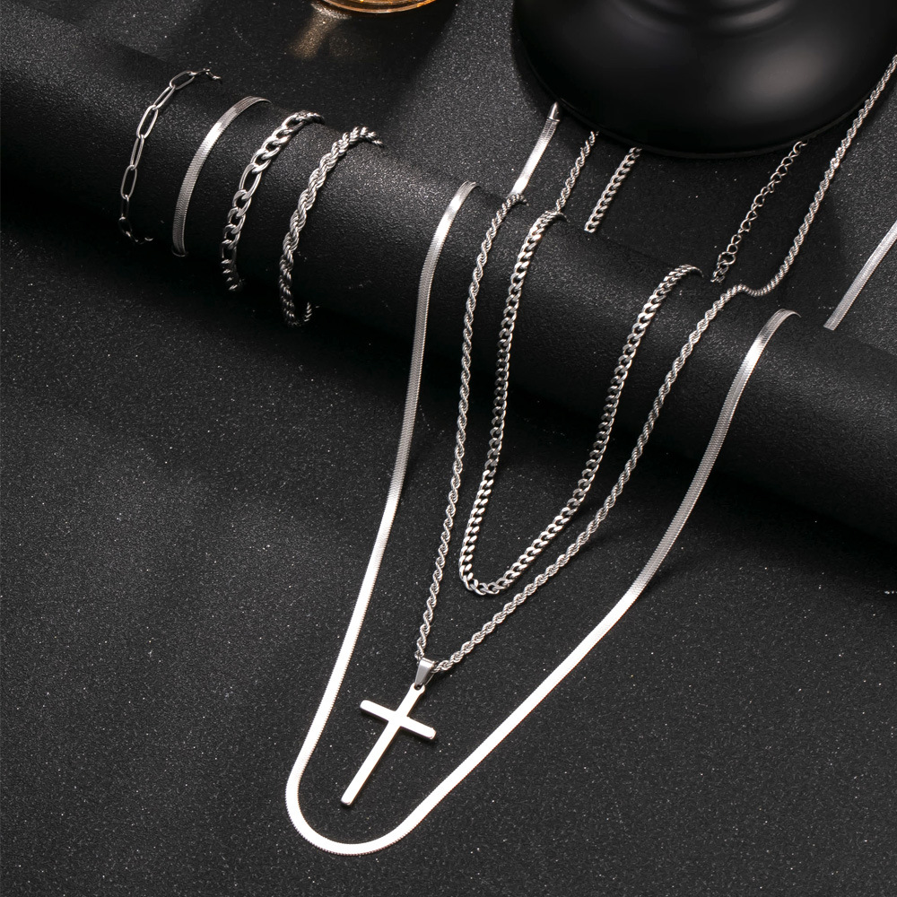 Amazon's Hottest Titanium Steel Jewelry Simple Cross Twist Chain Blade Chain Necklace Hip-Hop Stainless Steel Bracelet Factory