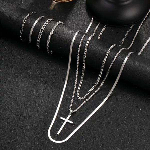 Amazon's Hottest Titanium Steel Jewelry Simple Cross Twist Chain Blade Chain Necklace Hip-Hop Stainless Steel Bracelet Factory