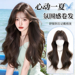 [Human Wealth Flower] Ruolan Wig Women's Long Hair Korean-style Big Wave Turn-over Curly Hair Full Top Full Head Cover Age Reduction
