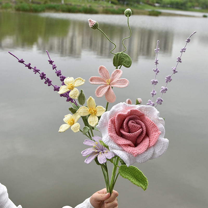 毛糸編み込みフラワーアレンジメント素材、一輪の花束、彼女、親友、母の日のギフト、卸売、造花、結婚式|undefined