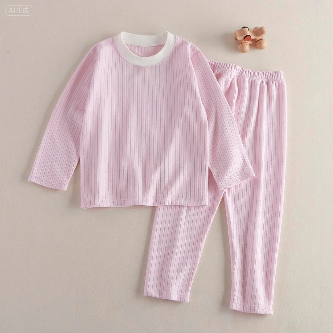 Jacquard de algodón de cuello redondo de dibujos animados set de ropa para el hogar de niños 2025 otoño y invierno nuevo Derong abrigo tejido de otoño pantalones de otoño