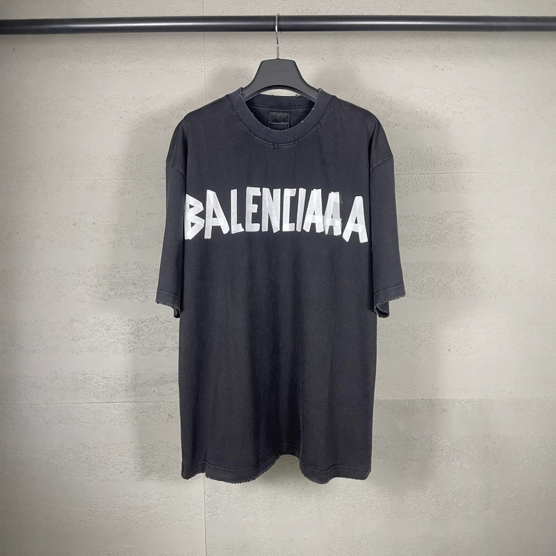 Correct Version high quality B 25SS New Classic Tape Printed Garments Washed and Worsted to Do Old Short Sleeve T-Shirt