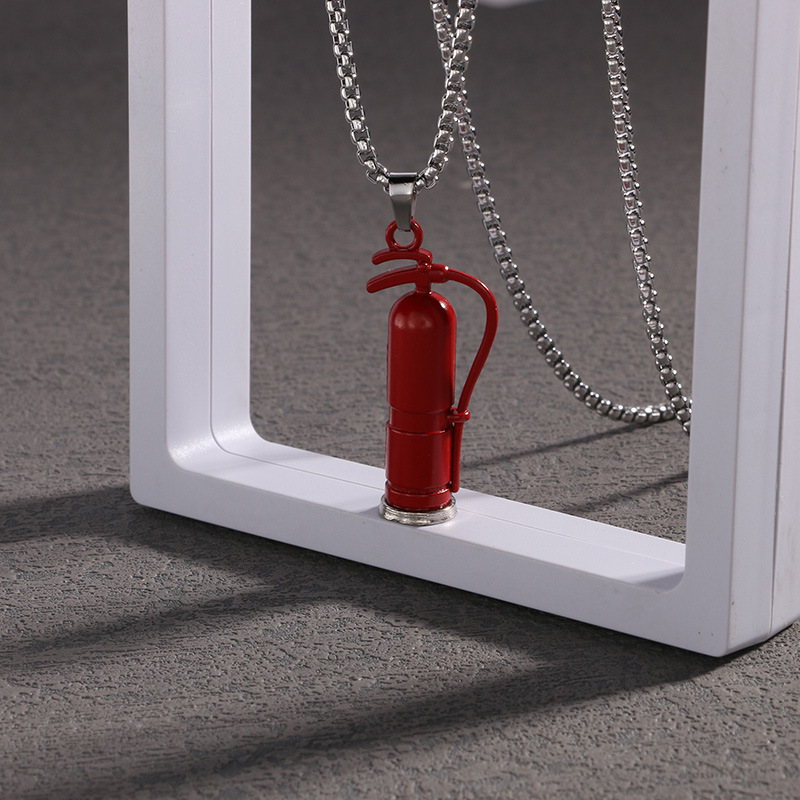 Kreatívne a inovatívne šperky s príveskom, Earth Cool Bouncing Di, náhrdelník z nehrdzavejúcej ocele s hasiacim prístrojom_voghion.com