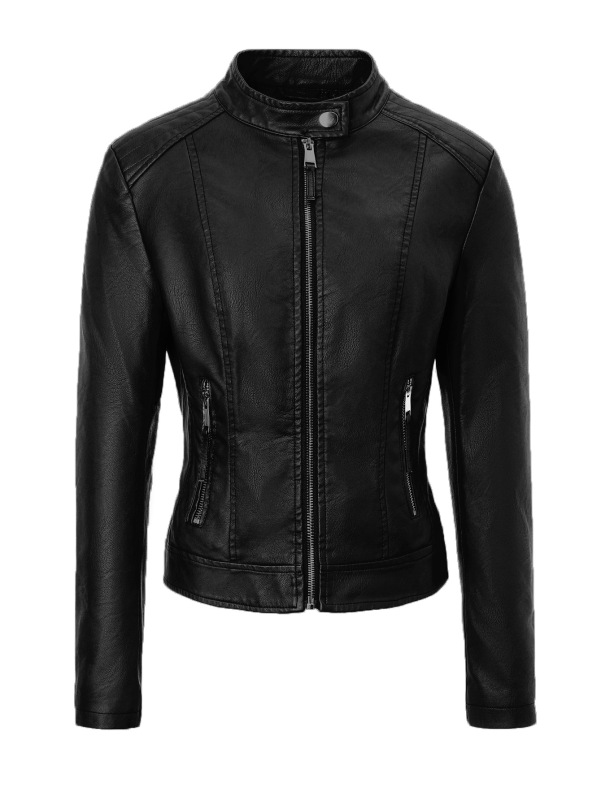 外贸女士PU皮衣欧美秋冬立领机车服欧码皮外套短款Women's jacket|undefined