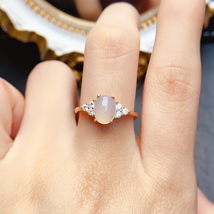 New natural Hetian jade ring S925 silver inlaid main stone 6*8mm Joker net red explosions women's jewelry wholesale