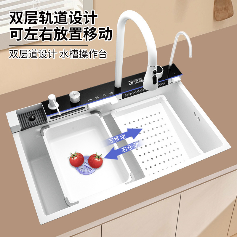 Fregadero cascada de acero inoxidable 304 con rociador tipo lluvia