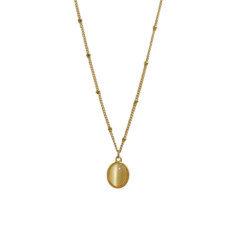 Oval Pattern Women's Gender Plating, Inlay Design Wholesale Jewelry Casual Simple Style Oval Titanium Steel Cat's Eye Stone Plating Inlay Pendant Necklace