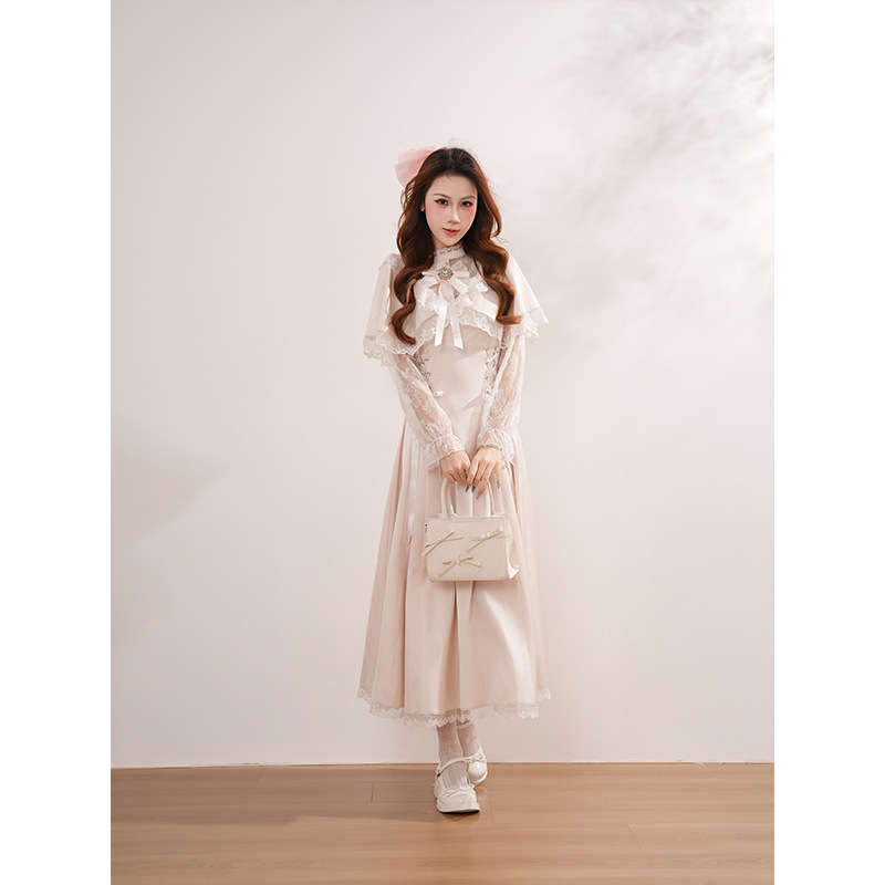 Melancholy Strawberry: Spring/Summer Sweet Japanese-style Clear Pink Cape Dress with a Stylish and Elegant Design Melancholy Strawberry: Spring/Summer Sweet Japanese-style Clear Pink Cape Dress with a Stylish and Elegant Design