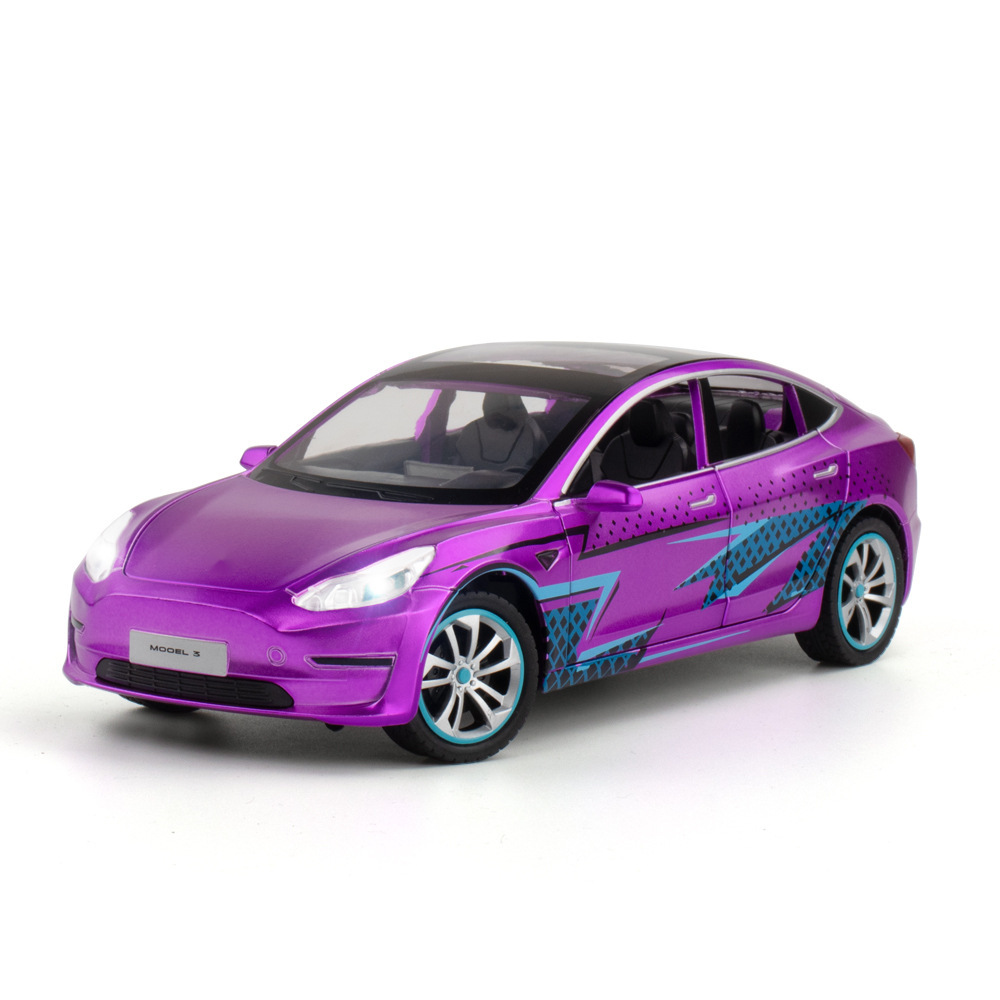(Open Window Box Packaging) 1:24 Tesla Model 3 Alloy Car Model Display with Sound and Light Toys