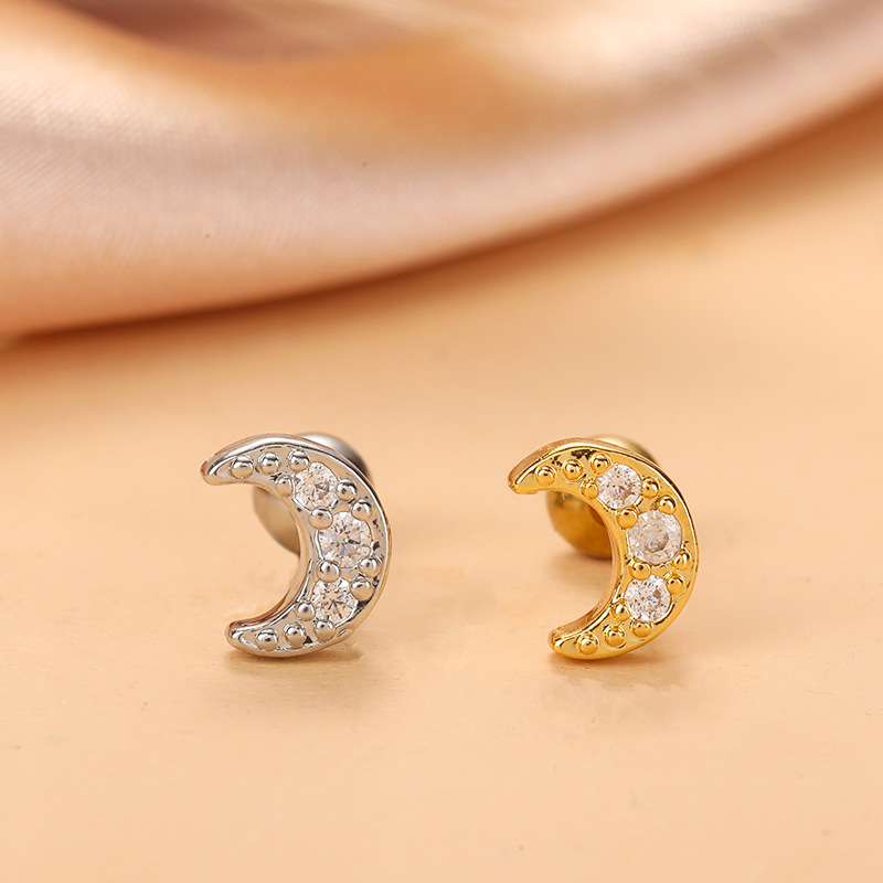 Fashion Star Moon Stainless Steel Plating Zircon Ear Studs 1 Piece display picture 5