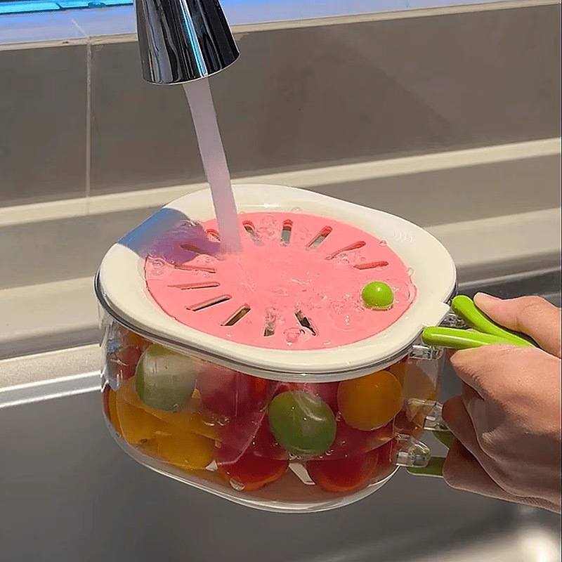 Lavabo de verduras, filtro de agua, canasta de drenaje, fruta de lavado linda, lavabo de verduras de doble capa, lavabo de drenaje de filtro, especial para el hogar con tapa