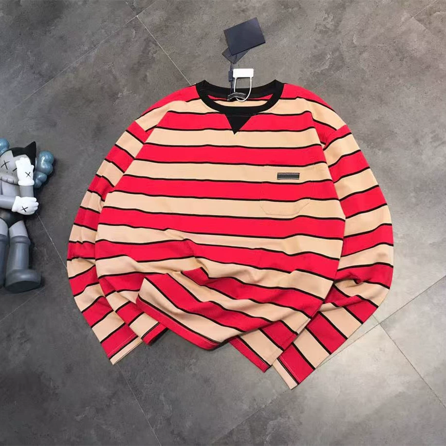 2025 новый красный полосатый с длинными рукавами футболка с логотипом на плече