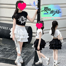 网红女童韩版时髦蛋糕裙套装中大童夏季新款洋气蝴蝶结短袖两件套