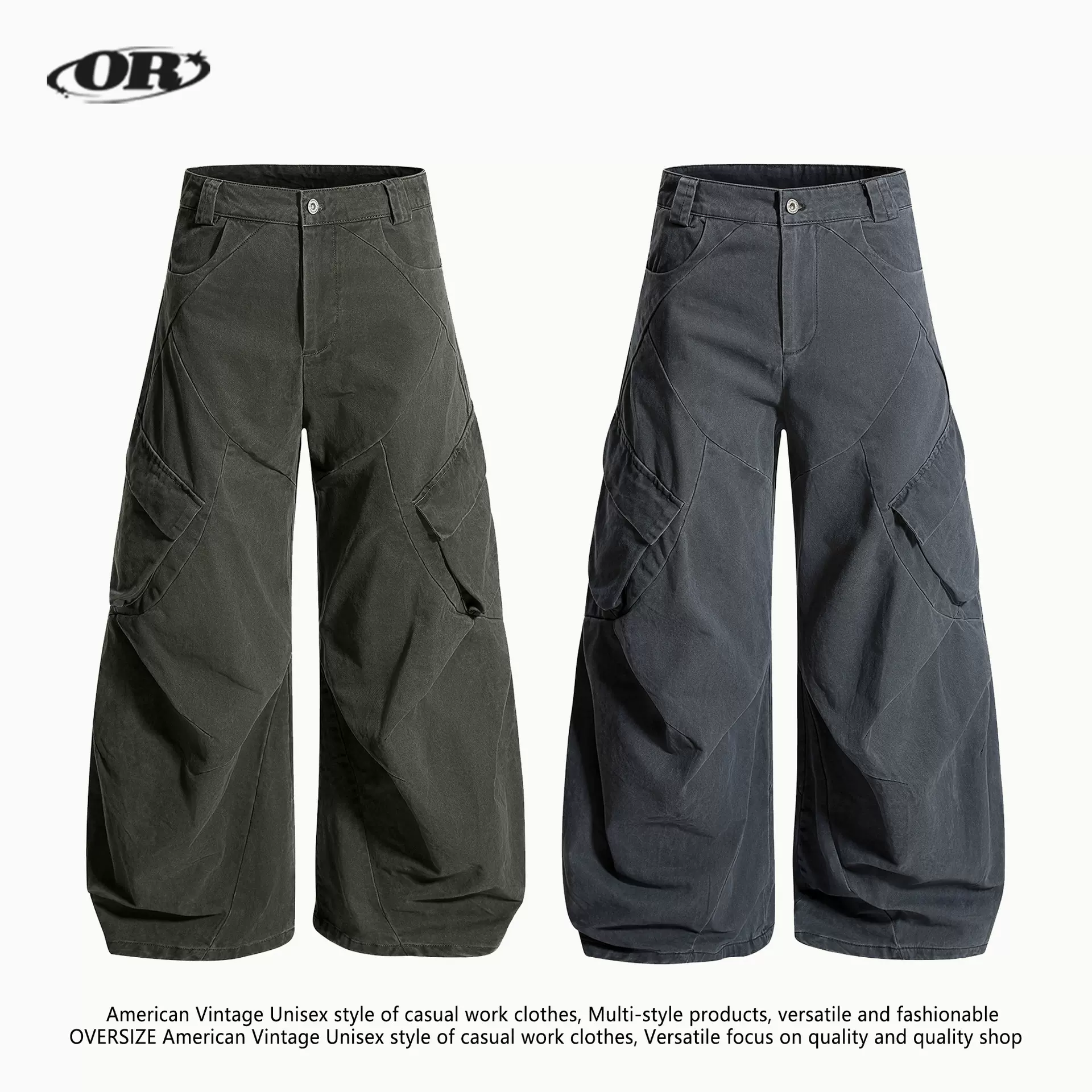 OREETA丨美式复古弯刀阔腿工装裤男女款潮牌中性风廓形休闲香蕉裤