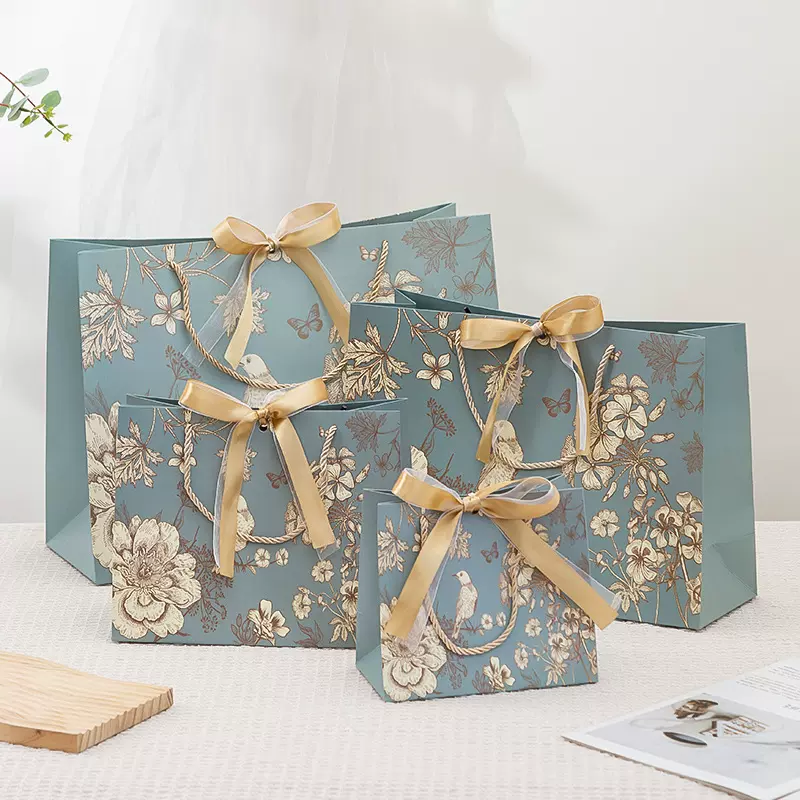 礼品袋纸袋跨境包装手提袋配丝带服装店包装袋加印LOGO袋收纳衣服