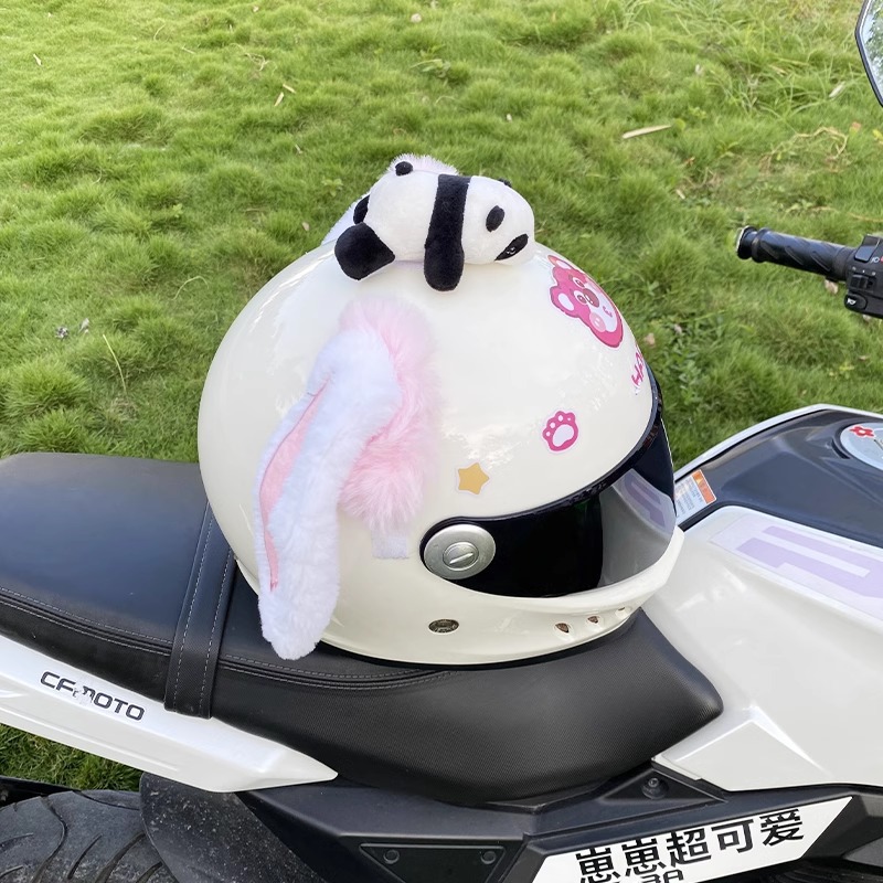 Diàndòngchē Cute Plush Pink Lop-Eared Rabbit Helmet Decoration Motorcycle Electric Car (Auto Parts and Accessories) - pink-plush-lop-eared-rabbit-excluding-tail-panda-and-helmet