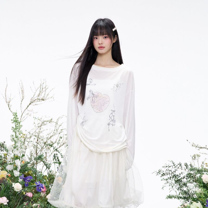 2025 New T-shirt Women's Spring Inclined Shoulder Sunscreen Blouse T-shirt Women's Micro-transparent Gentle Unique Top