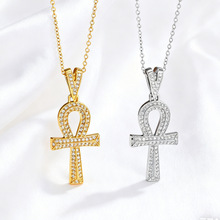 欧美嘻哈埃及安赫十字架项链满锆石安十字吊坠项轻奢风高级毛衣女