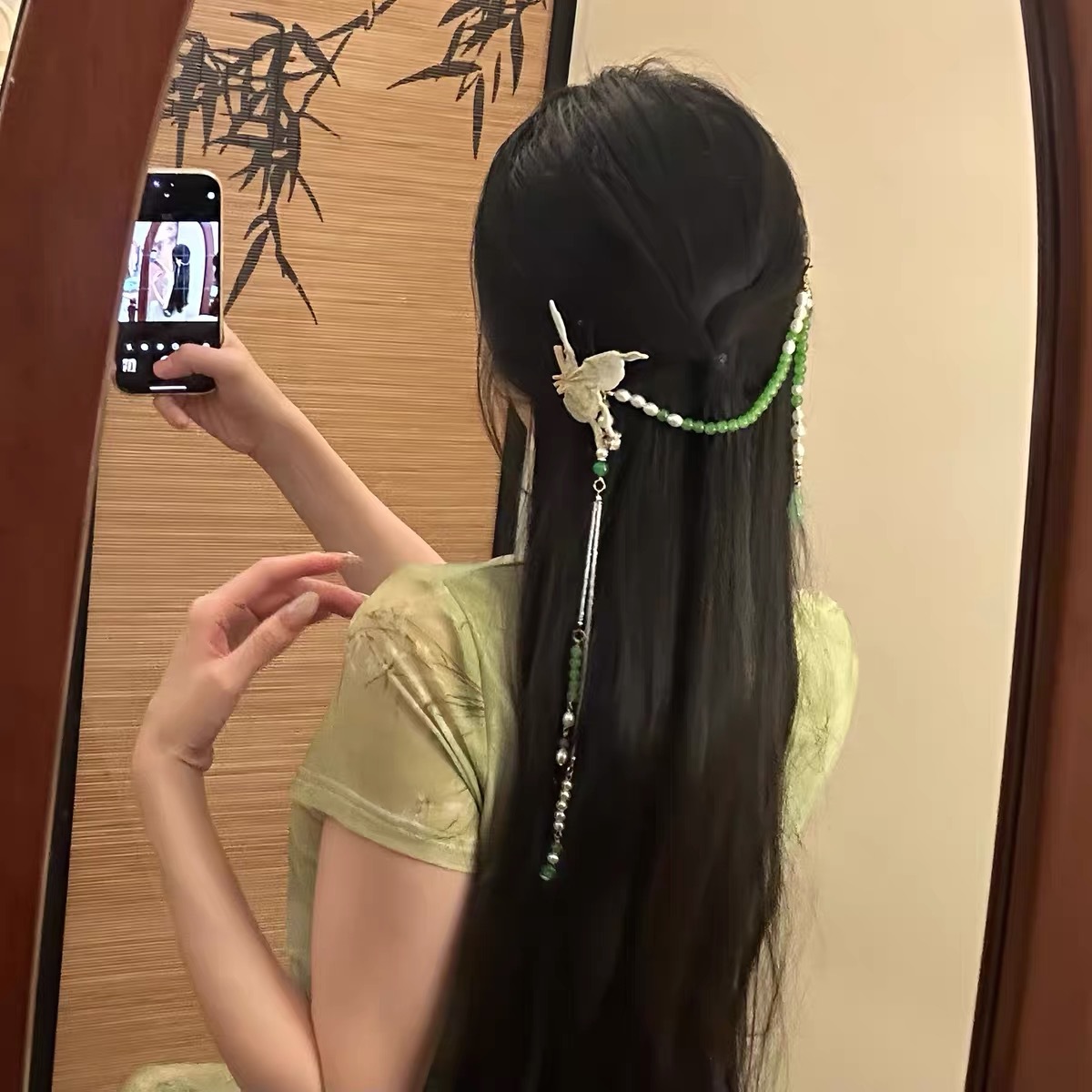2026 New Model "Green Butterfly" New Chinese Style Butterfly Pearl Tassel Hair Chain for Women, Ancient Style Hair Chain, Cheongsam Hair Accessory